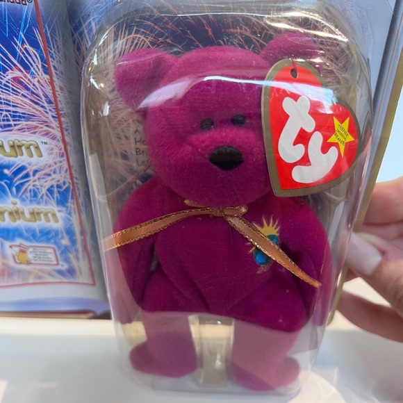 Vintage Y2K 2000s Millennium The Bear TY Beanie Baby Small Purple World Plush - Picture 3 of 11